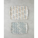 English Home Cosy Stripe Melamin Kaydırmaz 2'li Tepsi 42x31 cm + 25x38 cm Mavi