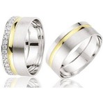 Öz Gold Bayan 7mm Tamtur Zirkon Taşlı 925  Ayar Gümüş Altın ve Rodyum Kaplamalı Alyans