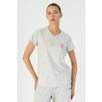 Maraton Regular Kadın V Yaka Ekru T-shirt