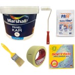 Marshall Su Bazlı Kokusuz Amerikan Panel Kapı Boyası Su Bazlı 1 Lt - 6 Parça Boyama  Seti