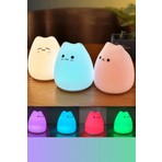 Kedi Şekilli Gece Lambası Çocuk Odası LED Rgb Renk Değiştiren Dokunmatik (Karışık Yüz Ifadesi)