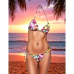  Tropik Desen Üçgen Ipli Bikini Takımı