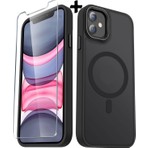 M.tk moveteck Apple iPhone 11 Kılıf Mat Magsafe Şarj Özellikli Hassas Butonlu Yumuşak Renkli Kenarlı Kapak + Ekran Koruyucu Cam Set 2in1