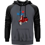 Vespa I Love Gri Renk Reglan Kol Kapşonlu Sweatshirt
