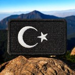 Siyah Renk Türk Bayrağı Patch Arma Nakış - 8x5 cm