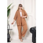 Şuranur Homewear Kimono Hırkalı 2li Alt Üst Takım Camel Renkli Günlük Kullanım İçin Oversize Şıklık ve Konfor