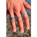 Trend Collection Unisex Model Gümüş Kaplama Sezar Pusula Hasır Model Ayarlanabilir 3'lü Yüzük Set