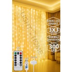 Light Home 300 Ledli 10 Saçaklı 3 x 3 Metre Sarı Kumandalı 8 Modlu Perde LED Işık Modern Tasarım İç Mekan Uyumlu