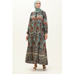 Sefa Merve Viskon Desenli Elbise 4085-02 Mint Mavi