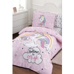 Özdilek Pembe Unicorn Lastikli Çarşaf Tek Kişilik Nevresim Takımı 5253