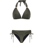 Aquella Uzun Üçgen Gold Simli Siyah Lureks Bikini Takım