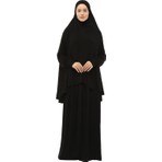 Altobeh Pratik Iki Parça Pamuklu Yarasa Kollu Başörtülü Organik Tesettür Namaz Elbisesi-Siyah