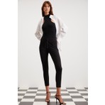 Grimelange Judy Kadın Slim Fit Beli Lastikli Bağlamalı Basic Siyah Tayt