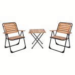 Evvon Metal İskeletli Natürel Bistro Set Ahşap Renkli Dayanıklı Yapı ile Konforlu Kullanım