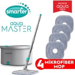 Smarter Aqua Master 4 Adet Mikrofiber Mop Temiz&kirli Suyu Ayırma Özelliği Otomatik Temizlik Seti Paspas