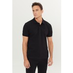 %100 Pamuk Regular Fit Normal Kesim Siyah Polo Yaka Tişört