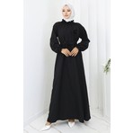 Sefa Merve Lastik Detaylı Kuşaklı Elbise 2063-01 Siyah