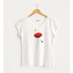 Gelincik Çiçekli V Yaka Kadın Tasarım T-Shirt