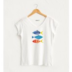 Renkli Balıklar V Yaka Kadın Tasarım T-Shirt
