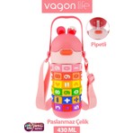 Vagonlife 430 ml Pipetli Çelik Termos Askılı Matematiği Sevdiren Su Matarası -FFVGN30031-430ML