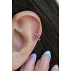 Sacce Scarves & Accessories Gold Halka Fuşya Pembesi Mini Çiçekli Tragus Piercing Helix Kıkırdak Lob