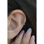 Sacce Scarves & Accessories Sacce Scarves&Accessories Gold Halka Zümrüt Yeşili Mini Çiçekli Tragus Piercing Helix Kıkırdak Lob