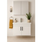 DMZ Home Concept Liventa 65 cm Beyaz Banyo Dolabı Takımı – Tamamı MDF, Seramik Lavabolu, Alt Dolap ve Aynalı Üst Dolap