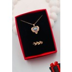 Kadın Paslanmaz Çelik Gold Zirkon Taşlı Kolye ve Yüzük Set (Kutulu)