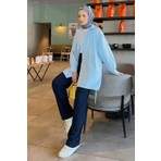 Lamelif Oversize Gömlek Bebe Mavisi Pamuk Polyester Düz Desen Uzun Kol Özellikli Kadın