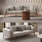 Edsy Home Riva 3'lü Koltuk Krem Renk Modern Tasarım Silinebilir Kumaş 224 cm Boyut