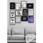 Siyah Çerçeve Görünümlü 12 Parça Gamer Duvar Dekoru Salon Oturma Yatak Çocuk Oyun Odası Için 20X15CM Tablo Seti