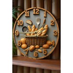 Sessiz Yuvarlak Ahşap Duvar Saati, Kuvars Hareketli 3D Görünümlü 2d Saat Mutfak Serisi SDW146