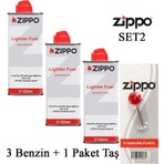 Zippo Çakmak İkmal Seti 3 Adet 125 ml Benzin ve 1 Paket Taş ile Uzun Süreli Kullanım İçin