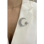 Modex Gümüş Rengi Ay Yıldız Broş (4 CM)