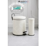 Berta Hijyen Vintage Banyo Seti Beyaz Lüks Model 5 lt Çöp Kovası ve Tuvalet Fırçası Amortisörlü Kapak