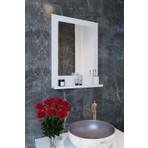 Nysamo Raflı Beyaz Dik Ayna 60X45 cm Banyo Lavabo Wc Mutfak İçin Yonga Levha Malzeme