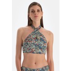 Kiremit-Mavi Halter Yaka Bikini Üst