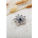 Safir Taşlı Lotus Telkari Elişi Gümüş Broş 358