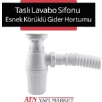 Luxpar Taslı Lavabo Sifonu – Esnek Körüklü Gider Hortumu – Koku Önleyici Gider Borusu – Mutfak Banyo Uyumlu