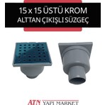 15X15 Üstü Krom Kare Yer Süzgeci – 50'lik Alttan Çıkışlı – Banyo, Balkon, Teras Için Su Gideri