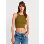 Dilvin 21104 Fitilli Crop Top-Koyu Yeşil