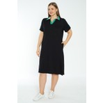 Intensive Collection Kadın Büyük Beden Siyah V Yaka Cepli T-Shirt Elbise Günlük Stil Rahat Kullanım
