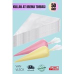 Van Vleck 50’li Kullan At Krema Sıkma Torbası - Pasta, Kek, Krem Şanti Süsleme Poşeti, Hijyenik Set