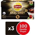 Lipton Earl Grey Demlik Poşet Çay 100 Adet Sade 3'lü Set Bergamot Aromalı