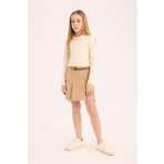 DeFacto %100 Pamuk Kemerli Pileli Gabardin Etek Kız Çocuk D9221A825SM