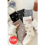 Hitit Socks Kadın 5 Çift Premium Kalite Kalpli Tenis Çorap Çok Renkli