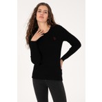 U.S. Polo Assn. Kadın Siyah Bisiklet Yaka Basic Kazak 50313626-VR046