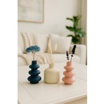 Modern Minimalist 3'lü Dekoratif Vazo Seti – Taş Tozu Tasarım | Renkli Mini Masa Üstü Aksesuar