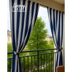 Balkon Perdesi Branda Kumaşı-Yağmur Geçirmez-Kalın-Bağcıklı-Düğmeli Mavi/beyaz