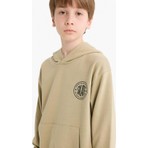 DeFacto Regular Fit Uzun Kollu Kapüşonlu Pamuklu Baskılı Okul Sweatshirt Erkek Çocuk E9572A825AU